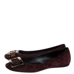 Roger Vivier Burgundy Suede Tortoise Shell Buckle Ballet Flats Size 38