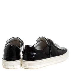 Pre Owned Roger Vivier Black Patent Leather Sneaky Viv Crystal Embellished Slip On Sneakers Size 36.5