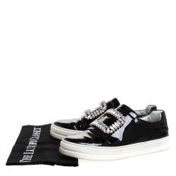 Pre Owned Roger Vivier Black Patent Leather Sneaky Viv Crystal Embellished Slip On Sneakers Size 36.5