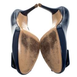 Pre Owned Roger Vivier Blue Patent Leather Belle Trompette Pumps Size 37.5