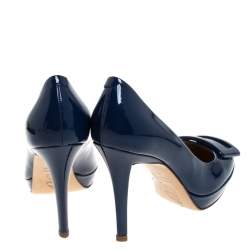 Pre Owned Roger Vivier Blue Patent Leather Belle Trompette Pumps Size 37.5