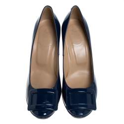 Pre Owned Roger Vivier Blue Patent Leather Belle Trompette Pumps Size 37.5