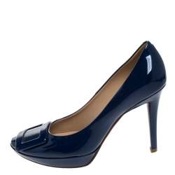 Pre Owned Roger Vivier Blue Patent Leather Belle Trompette Pumps Size 37.5