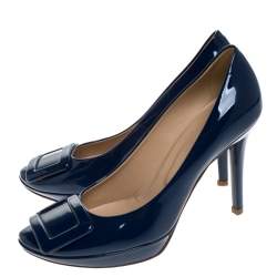Pre Owned Roger Vivier Blue Patent Leather Belle Trompette Pumps Size 37.5