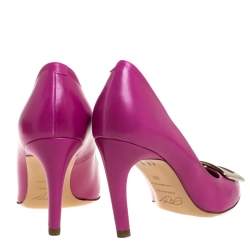 Pre Owned Roger Vivier Pink Leather Metal Logo Round Toe Pumps Size 36