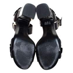 Pre Owned Roger Vivier Black Leather Floral Applique Laser Cut Ankle Strap Sandals Size 40