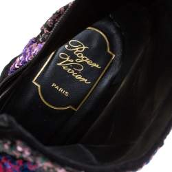  Roger Vivier Multicolor Sequin Embellished Block Heel Ankle Boots Size 37