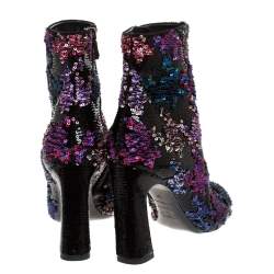 Roger Vivier Multicolor Sequin Embellished Block Heel Ankle Boots Size 37