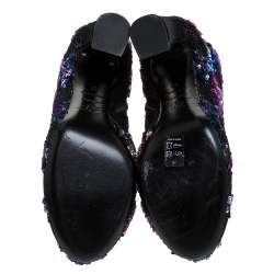  Roger Vivier Multicolor Sequin Embellished Block Heel Ankle Boots Size 37