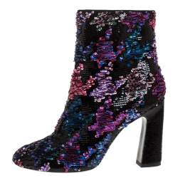 Roger Vivier Multicolor Sequin Embellished Block Heel Ankle Boots Size 37