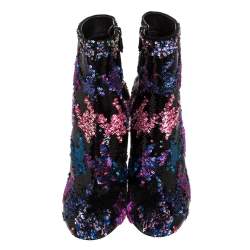  Roger Vivier Multicolor Sequin Embellished Block Heel Ankle Boots Size 37