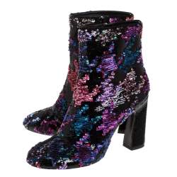  Roger Vivier Multicolor Sequin Embellished Block Heel Ankle Boots Size 37