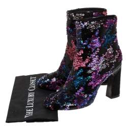  Roger Vivier Multicolor Sequin Embellished Block Heel Ankle Boots Size 37