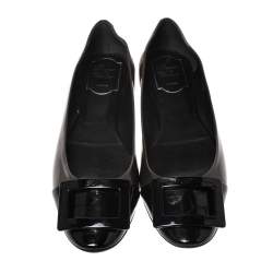 Pre Owned Roger Vivier Dark Grey/Black Patent Leather Gommette Ballet Flats Size 38.5