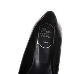 Pre Owned Roger Vivier Dark Grey/Black Patent Leather Gommette Ballet Flats Size 38.5