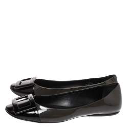 Pre Owned Roger Vivier Dark Grey/Black Patent Leather Gommette Ballet Flats Size 38.5