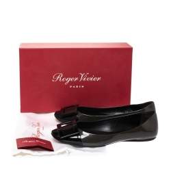 Pre Owned Roger Vivier Dark Grey/Black Patent Leather Gommette Ballet Flats Size 38.5