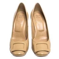 Roger Vivier Beige Patent Leather Square Toe Pumps Size 39