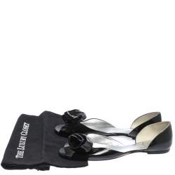 Pre Owned Roger Vivier Black Patent Leather Rose N'Roll Peep Toe Ballet Flat Size 39