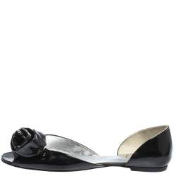 Pre Owned Roger Vivier Black Patent Leather Rose N'Roll Peep Toe Ballet Flat Size 39