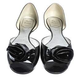 Pre Owned Roger Vivier Black Patent Leather Rose N'Roll Peep Toe Ballet Flat Size 39