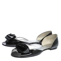 Pre Owned Roger Vivier Black Patent Leather Rose N'Roll Peep Toe Ballet Flat Size 39
