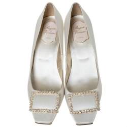Roger Vivier White Satin Belle Embellished Pumps Size 40