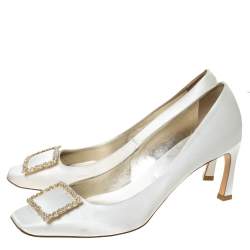 Roger Vivier White Satin Belle Embellished Pumps Size 40