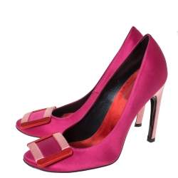 Pre Owned Roger Vivier Multicolor Satin Square Buckle Pumps Size 37
