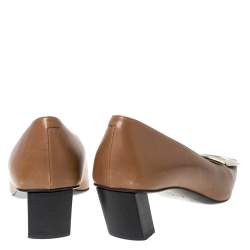 Roger Vivier Brown Leather Metal Logo Pumps Size 40