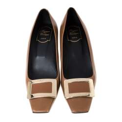 Roger Vivier Brown Leather Metal Logo Pumps Size 40