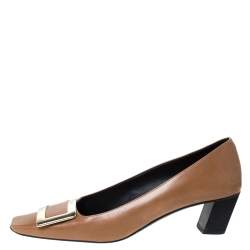 Roger Vivier Brown Leather Metal Logo Pumps Size 40
