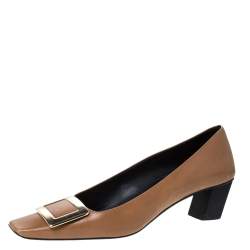 Roger Vivier Brown Leather Metal Logo Pumps Size 40