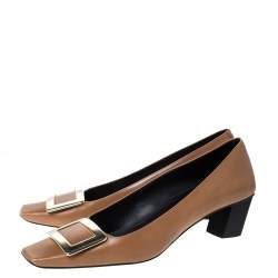 Roger Vivier Brown Leather Metal Logo Pumps Size 40