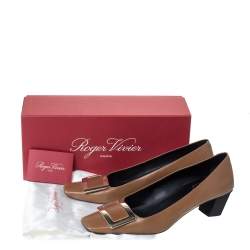 Roger Vivier Brown Leather Metal Logo Pumps Size 40