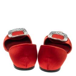 Roger Vivier Red Satin Strass Chips Ballerina D'orsay Flats Size 39