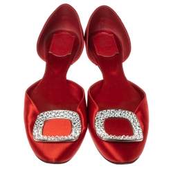 Roger Vivier Red Satin Strass Chips Ballerina D'orsay Flats Size 39
