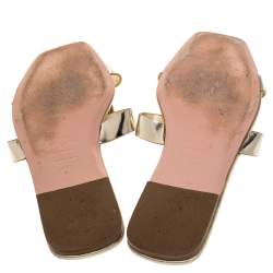 Roger Vivier Gold Leather Flat Slides Size 40.5 