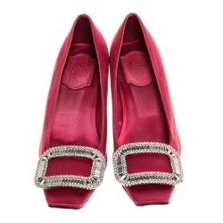 Pre Owned Roger Vivier Pink Satin Belle Vivier Strass Trompette Pumps Size 36.5