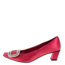 Pre Owned Roger Vivier Pink Satin Belle Vivier Strass Trompette Pumps Size 36.5