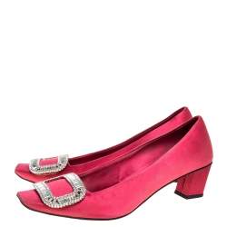 Pre Owned Roger Vivier Pink Satin Belle Vivier Strass Trompette Pumps Size 36.5