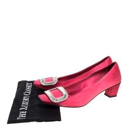 Pre Owned Roger Vivier Pink Satin Belle Vivier Strass Trompette Pumps Size 36.5