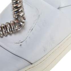 Pre Owned Roger Vivier White Leather Sneaky Viv Embellished Slip On Sneakers Size 38.5