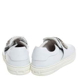 Pre Owned Roger Vivier White Leather Sneaky Viv Embellished Slip On Sneakers Size 38.5