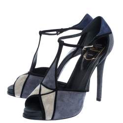 Roger Vivier Tri Color Suede T-Bar Ankle Strap Peep Toe Platform Pumps Size 39
