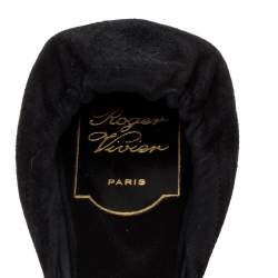 Pre Owned Roger Vivier Black Suede Leather Chips Scrunch Ballet Flats Size 37