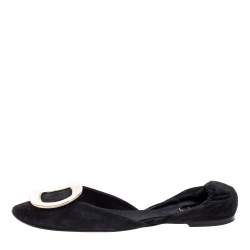 Pre Owned Roger Vivier Black Suede Leather Chips Scrunch Ballet Flats Size 37