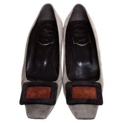 Pre Owned Roger Vivier Grey Suede Leather Belle Pumps Size 36