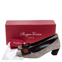 Pre Owned Roger Vivier Grey Suede Leather Belle Pumps Size 36