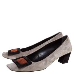 Pre Owned Roger Vivier Grey Suede Leather Belle Pumps Size 36